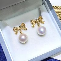 Women's White Pearl Drop Earrings Classic Bowknot Simple Dangling European French Sweet Pearl Earrings Jewelry Gold  White For Gift Daily Holiday Engagement Work 1 Pair Lightinthebox - thumbnail