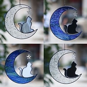 1pc Moon Star Cat Creative Colorful Water Print Glass Window Pendant Pet Cat Memorial Pendant Holiday Gift miniinthebox