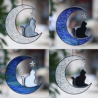1pc Moon Star Cat Creative Colorful Water Print Glass Window Pendant Pet Cat Memorial Pendant Holiday Gift miniinthebox - thumbnail
