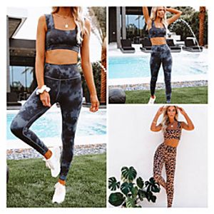 Women's 2 Piece Activewear Set Workout Outfits Athletic Athleisure 2pcs Sleeveless High Waist Quick Dry Breathable Soft Fitness Gym Workout Running Jogging Exercise Sportswear Skinny Leopard Dark Lightinthebox