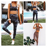 Women's 2 Piece Activewear Set Workout Outfits Athletic Athleisure 2pcs Sleeveless High Waist Quick Dry Breathable Soft Fitness Gym Workout Running Jogging Exercise Sportswear Skinny Leopard Dark Lightinthebox - thumbnail