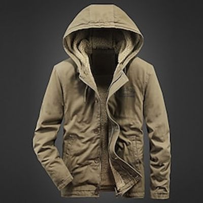 Men's Fleece Jacket Cargo Jacket Hoodie Jacket Outdoor Daily Wear Warm Pocket Fall Winter Plain Fashion Streetwear Hooded Regular Black Khaki Grey Jacket Lightinthebox