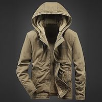 Men's Fleece Jacket Cargo Jacket Hoodie Jacket Outdoor Daily Wear Warm Pocket Fall Winter Plain Fashion Streetwear Hooded Regular Black Khaki Grey Jacket Lightinthebox - thumbnail