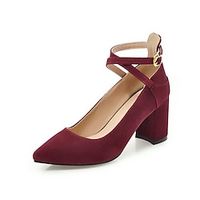 Women's Heels Chunky Heel Pointed Toe Minimalism Daily PU Leather Ankle Strap Spring Summer Solid Colored Black Green Red miniinthebox - thumbnail
