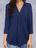 V-neck Solid Color Casual Long-sleeved Blouse - thumbnail