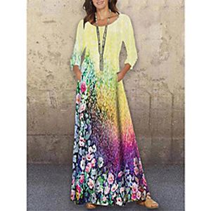 Women's Shift Dress Maxi long Dress Yellow 34 Length Sleeve Floral Print Print Spring Summer Round Neck Casual 2021 S M L XL XXL 3XL Lightinthebox