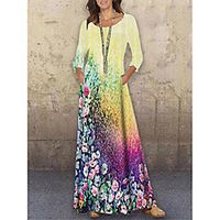 Women's Shift Dress Maxi long Dress Yellow 34 Length Sleeve Floral Print Print Spring Summer Round Neck Casual 2021 S M L XL XXL 3XL Lightinthebox - thumbnail
