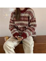 Retro Chic Splicing Crop Tops Knitted Sweater
