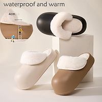 Women's Slippers House Slippers Waterproof Boots Platform Slippers Daily Fleece Lined Platform Round Toe Elegant Casual Comfort PU Loafer Solid Color Black Blue Khaki Lightinthebox - thumbnail