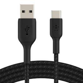 Belkin BoostCharge Braided USB C charger cable, USB-C to USB-A cable, USB type C charging cable For iPhone 16, 15, Samsung Galaxy S24, S23, Pixel, iPad, MacBook, Nintendo Switch And More - 1m, Black BL-CBL-USB.C-USB.A-1M-BLK