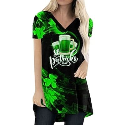 Women's Casual Dress T Shirt Dress Tee Dress Shamrock Print Pocket V Neck Mini Dress Streetwear St.Patrick's Day Street Short Sleeve Loose Fit Olive Green Black Light Green Summer Spring S M L XL 2XL Lightinthebox