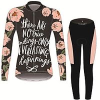 21Grams Floral Botanical Women's Long Sleeve Cycling Jersey with Tights - Black / Orange Bike Clothing Suit Thermal Warm Anatomic Design Ultraviolet Resistant Sports Winter Fleece Terylene Polyester miniinthebox - thumbnail