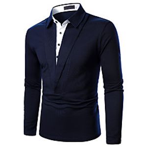 Men's Golf Shirt Solid Colored Patchwork Long Sleeve Daily Tops Business Navy Blue miniinthebox