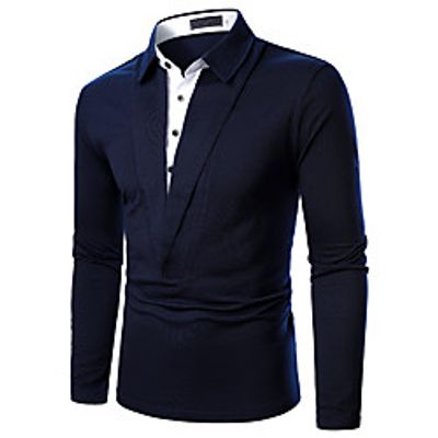 Men's Golf Shirt Solid Colored Patchwork Long Sleeve Daily Tops Business Navy Blue miniinthebox