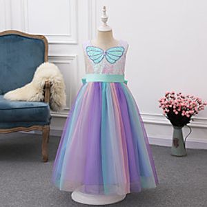 Kids Little Girls' Dress Solid Colored Sequin Tulle Dress Party Birthday Mesh Purple Maxi Short Sleeve Princess Sweet Dresses Fall Winter Slim 3-10 Years Lightinthebox