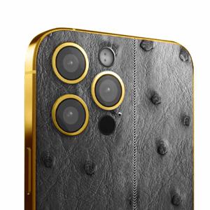 Merlin Craft Customized iPhone 16 Pro Max 512GB, Black Leather Ostrich Gold