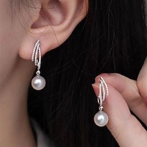 Women's Pearl Drop Earrings Fine Jewelry Classic Precious Personalized Stylish S925 Sterling Silver Earrings Jewelry White For Gift Festival 1 Pair Lightinthebox