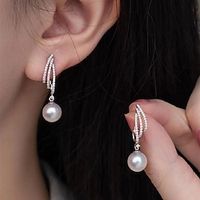 Women's Pearl Drop Earrings Fine Jewelry Classic Precious Personalized Stylish S925 Sterling Silver Earrings Jewelry White For Gift Festival 1 Pair Lightinthebox - thumbnail