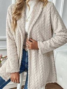 Women's Solid Jacquard Wool Cardigan Long Sleeve Coat