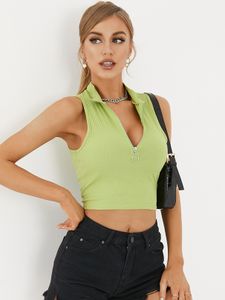 YOINS BASICS Women Sexy Stand collar Plain Zip Front Sleeveless Crop Top