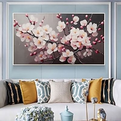 Handmade Oil Painting Canvas Wall Art Decoration Modern Flowers Peach Blossom Living Room Dining Bedroom Decorative painting for Home Decor Rolled Frameless Unstretched Painting Lightinthebox Handmade Oil Painting Canvas Wall Art Decoration Modern Flowers Peach Blossom Living Room Dining Bedroom Decorative painting for Home Decor Rolled Frameless Unstretched Painting Lightinthebox