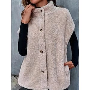 Women's Teddy Vest Fall Fleece Sleeveless Sherpa Jacket Winter Lightweight Thermal Warm Windproof Coat Stand Collar Casual Street Jacket Lightinthebox