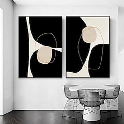 Black and White Minimalist Wall Art Canvas Decoration Handmade Abstract Oil Painting Living Room Bedroom Decor (No Frame) miniinthebox