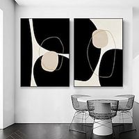 Black and White Minimalist Wall Art Canvas Decoration Handmade Abstract Oil Painting Living Room Bedroom Decor (No Frame) miniinthebox - thumbnail