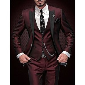 Burgundy Gray Men's Wedding Party Suits Solid Colored 3 Piece Daily Business Plus Size Single Breasted Two-buttons 2023 miniinthebox