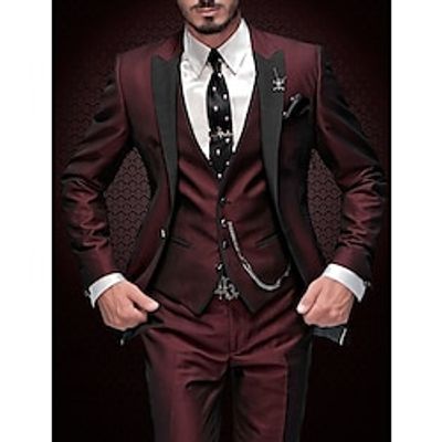 Burgundy Gray Men's Wedding Party Suits Solid Colored 3 Piece Daily Business Plus Size Single Breasted Two-buttons 2023 miniinthebox Burgundy Gray Men's Wedding Party Suits Solid Colored 3 Piece Daily Business Plus Size Single Breasted Two-buttons 2023 miniinthebox