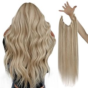 Sunny Blonde Hair Extensions Invisible Wire Hair Extensions Blonde Highlights Hairpiece Golden Blonde Highlighted Dark Ash Blonde Wire Hair Extensions Real Human Hair 20Inch 100G Lightinthebox