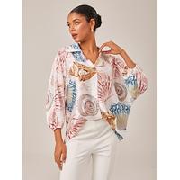 Shell Print Relaxed Fit Overhead V-Neck Blouse