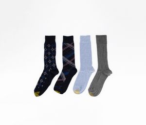 Mens 4-Pk. Printed & Solid Socks  Navy/Blue/Grey