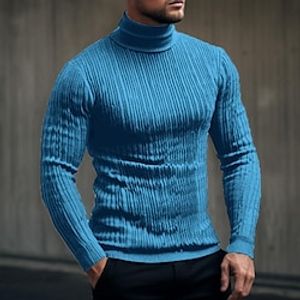 Men's Pullover Sweater Jumper Turtleneck Sweater Knit Sweater Ribbed Knit Knitted Plain Roll Neck Keep Warm Casual Daily Wear Vacation Clothing Apparel Fall  Winter Wine Black M L XL miniinthebox