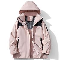 Women's Waterproof Hiking Jacket Rain Jacket Hiking Windbreaker Winter Outdoor Patchwork Thermal Warm Waterproof Windproof Outerwear Winter Jacket Full Length Hidden Zipper Fishing Camping  Hiking Lightinthebox - thumbnail