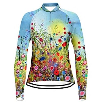 21Grams Women's Cycling Jersey Long Sleeve Bike Top with 3 Rear Pockets Mountain Bike MTB Road Bike Cycling Breathable Quick Dry Moisture Wicking Reflective Strips Blue Floral Botanical Polyester Lightinthebox