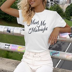 Women's T shirt Tee 100% Cotton Letter Black White Dusty Rose Print Short Sleeve Party Casual Holiday Fashion Modern Round Neck Meet Me At Midnight Midnights Album Taylor Swift Loose Fit All Seasons Lightinthebox