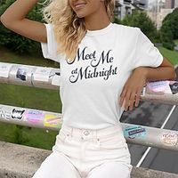 Women's T shirt Tee 100% Cotton Letter Black White Dusty Rose Print Short Sleeve Party Casual Holiday Fashion Modern Round Neck Meet Me At Midnight Midnights Album Taylor Swift Loose Fit All Seasons Lightinthebox - thumbnail