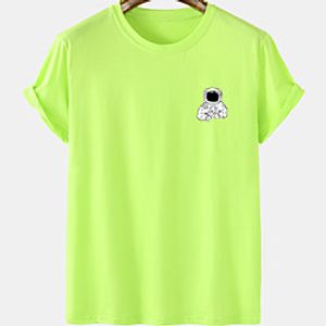 Men's Unisex Tee T shirt Hot Stamping Graphic Prints Astronaut Plus Size Short Sleeve Casual Tops Cotton Basic Designer Big and Tall Black Khaki Green miniinthebox