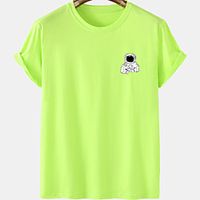 Men's Unisex Tee T shirt Hot Stamping Graphic Prints Astronaut Plus Size Short Sleeve Casual Tops Cotton Basic Designer Big and Tall Black Khaki Green miniinthebox - thumbnail