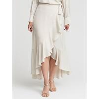 Satin High Low Ruffle Hem Midi Wrap Skirt - thumbnail