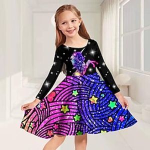 Girls' 3D Unicorn Dress Long Sleeve 3D Print Fall Winter Sports  Outdoor Daily Holiday Cute Casual Beautiful Kids 3-12 Years Casual Dress A Line Dress Above Knee Polyester Regular Fit Lightinthebox