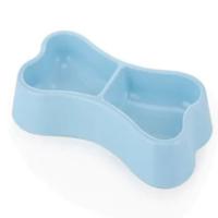 Pets Club Bone Shape Plastic Double Bowl 24.5x13x3.5Cm-Blue