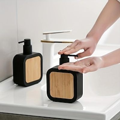 1pc Black Frosted Bamboo Soap Dispenser - 390ml Hand Sanitizer Bottle for Family Bathroom Liquid Storage and Dispensing miniinthebox 1pc Black Frosted Bamboo Soap Dispenser - 390ml Hand Sanitizer Bottle for Family Bathroom Liquid Storage and Dispensing miniinthebox