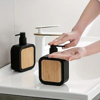 1pc Black Frosted Bamboo Soap Dispenser - 390ml Hand Sanitizer Bottle for Family Bathroom Liquid Storage and Dispensing miniinthebox - thumbnail