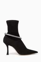 Leroy 90 Sock Boots with Crystal Bracelet in Stretch Suede - thumbnail