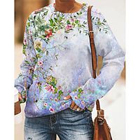 Women's Sweatshirt Pullover Floral Graphic Prints Print Daily Sports 3D Print Active Streetwear Hoodies Sweatshirts  Blue miniinthebox - thumbnail