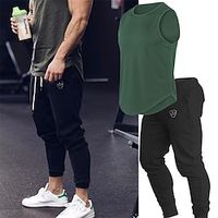 Men's Matching Sets Army Green Tank Vest Undershirt Sweatpants Joggers Trousers Sets Sleeveless Crew Neck Outdoor Sport Plain Drawstring Elastic Waist Polyester Spring  Summer Lightinthebox - thumbnail