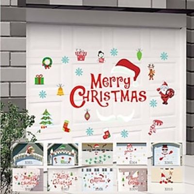 Merry Christmas Letter Snowman Dinosaur Deer Head Christmas Door Sticker Holiday Decoration Garage Door Wall Sticker miniinthebox