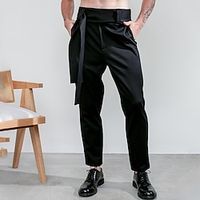 Men's Dress Pants Trousers Suit Pants Zipper Pocket With Belt Plain Comfort Breathable Outdoor Daily Going out Fashion Casual Black miniinthebox - thumbnail